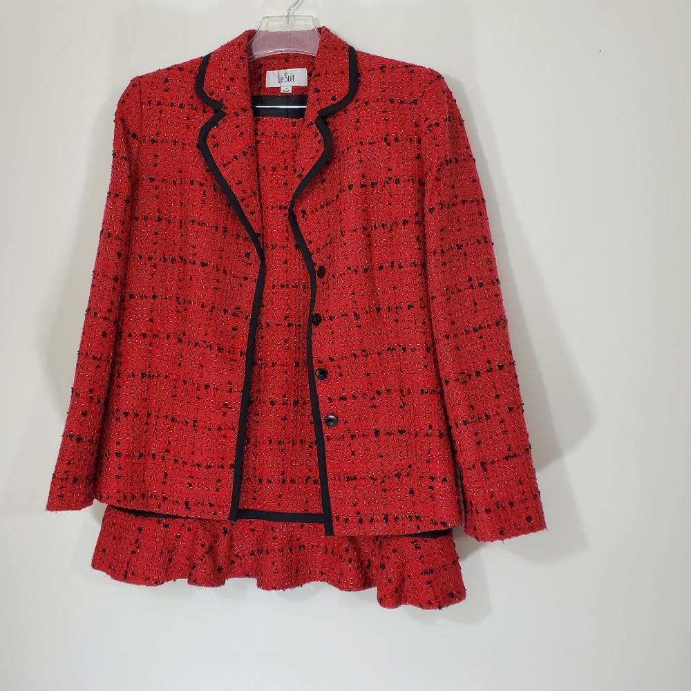 Le Suit Red/Black Tweed Suit, Size 14